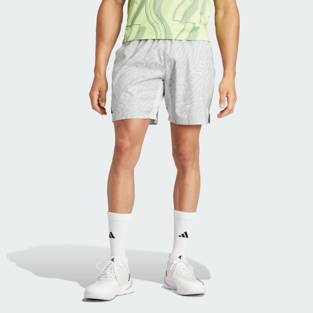 Image of adidas Tennis HEAT.RDY Pro Printed Ergo 7-Inch Shorts Grey One XSTP - Men Tennis Shorts