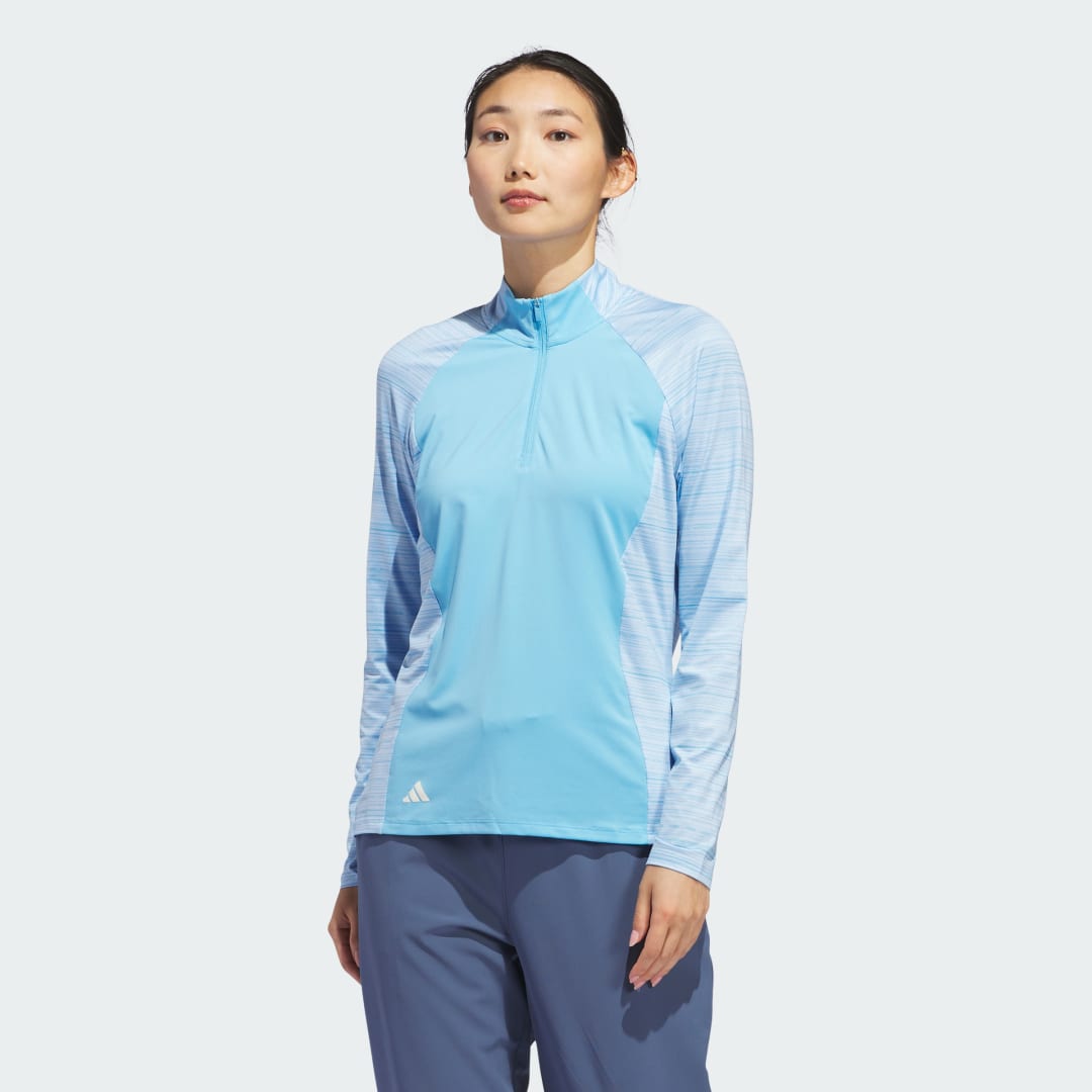Image of adidas Ultimate365 Quarter-Zip Mock Semi Blue Burst L - Women Golf Polo Shirts