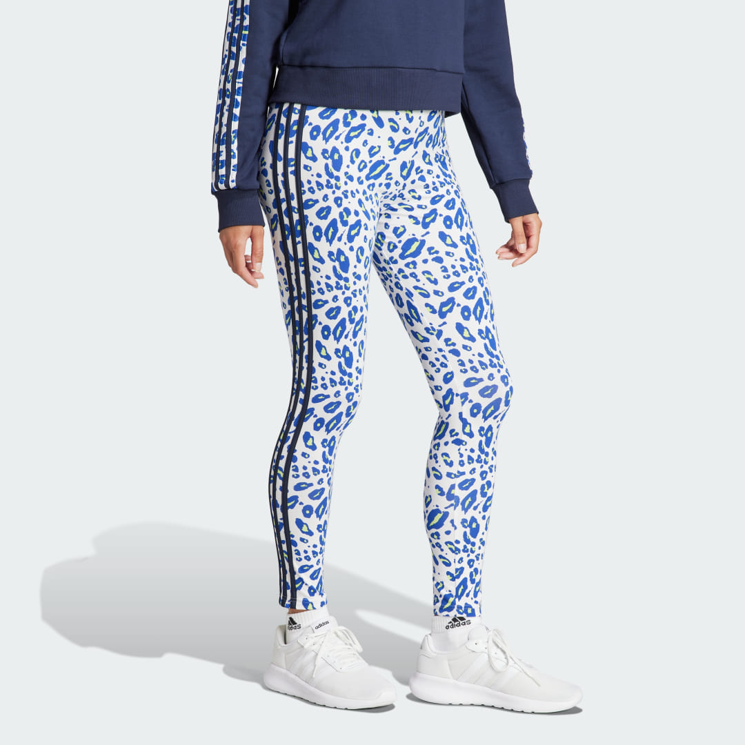 

adidas Licras Essentials 3 Rayas Animal Print Mujer, Blanco