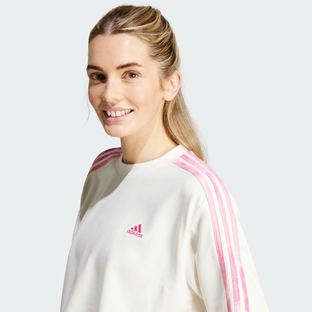 

adidas Buzo 3 Rayas Floral Estampado Felpa Francesa Mujer, Blanco