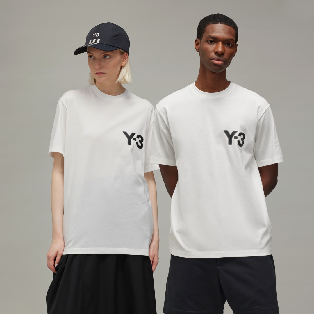 Y-3 Klassiek katoenen T-shirt met bedrukt logo White Heren