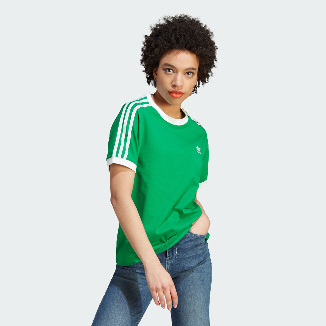 adidas t-shirt adicolor classics 3-stripes, verde, donna