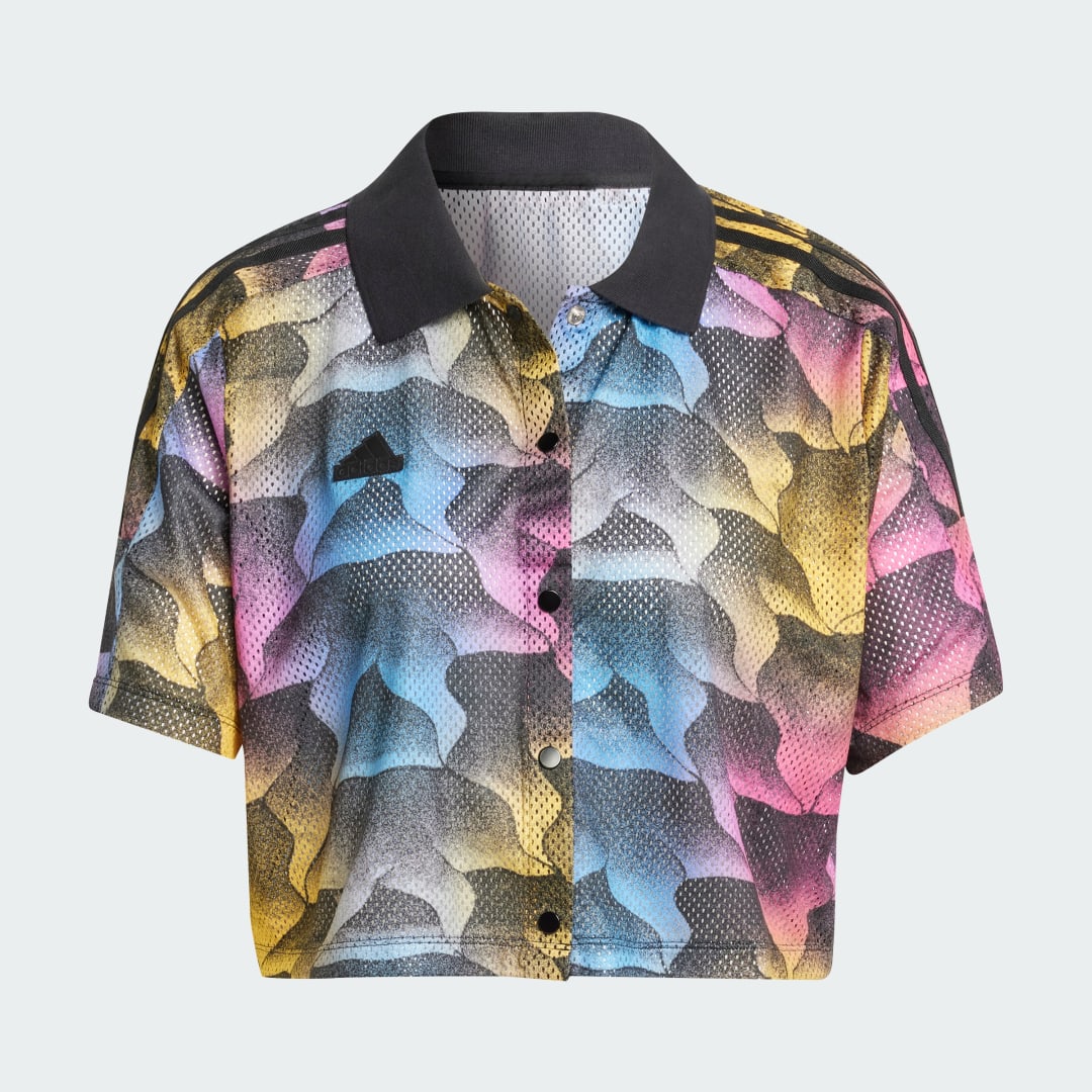 

adidas Playera Tiro Print Mesh Summer Mujer, Negro/multicolor