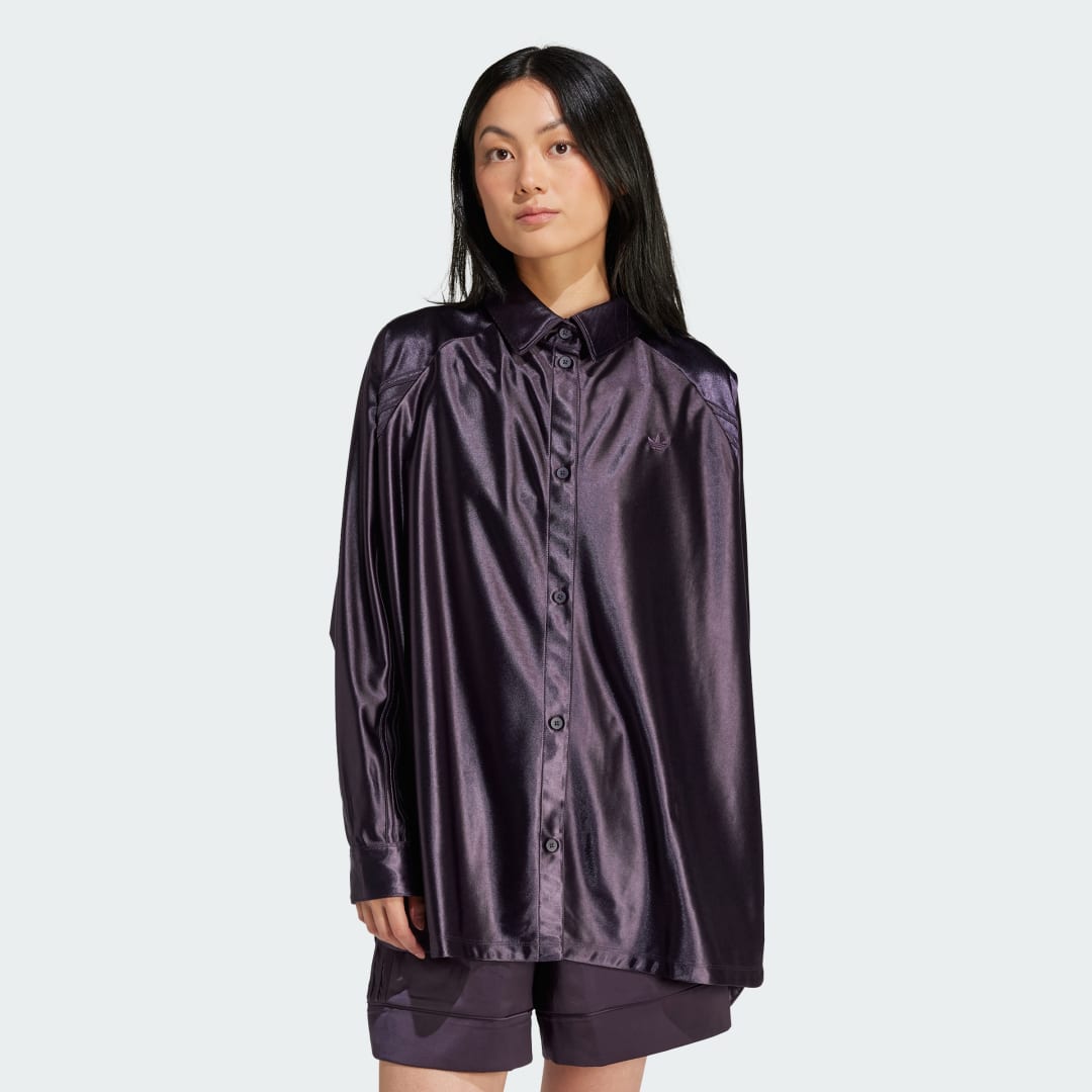 

adidas Camisa Satén Oversized Mujer, Aurora negro