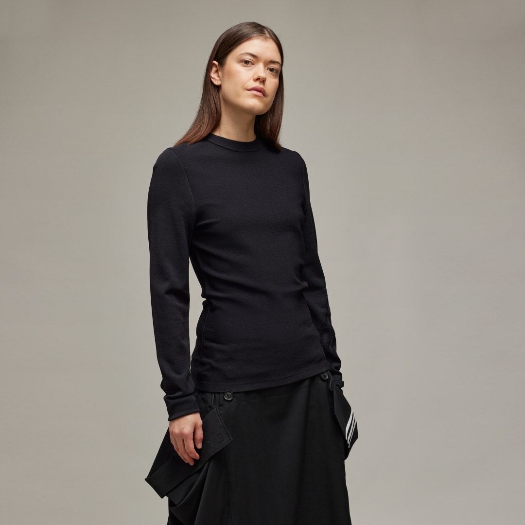 Adidas Y-3 Fitted 3-Stripes Long Sleeve Knit Long-Sleeve Top