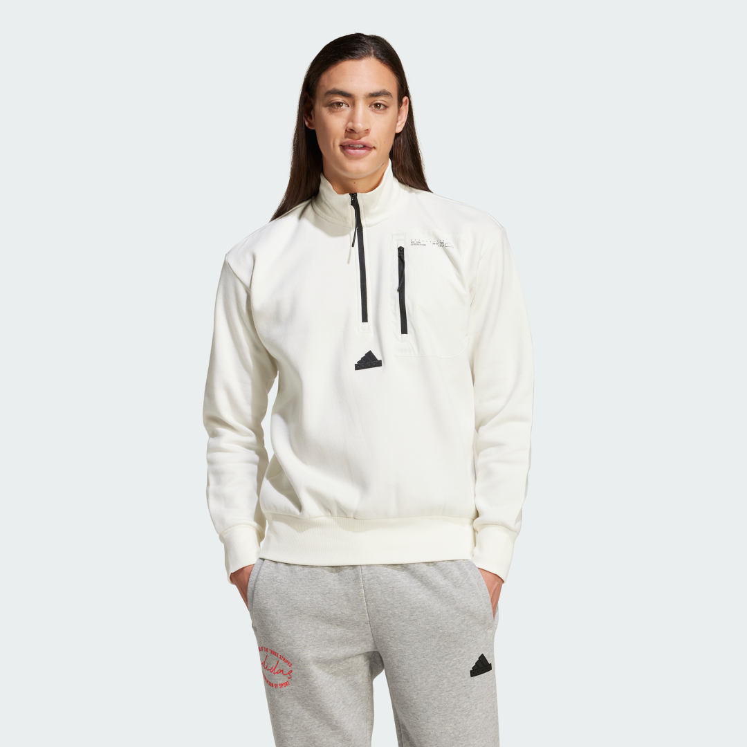 Adidas City Escape Fleece Sweatshirt met Halflange Rits Wit- Heren Wit