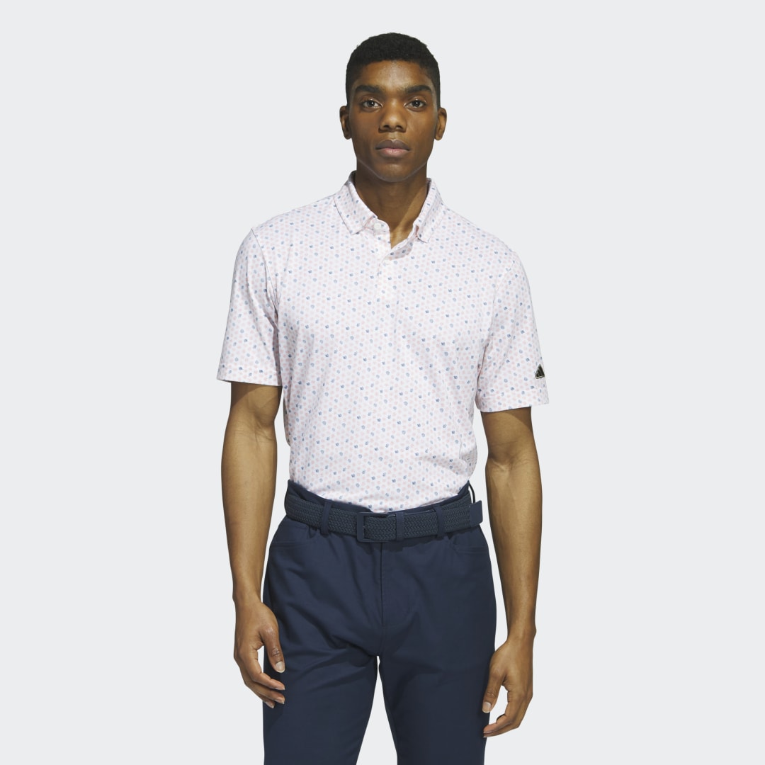adidas Go-To Print Golf Polo Shirt Coral Fusion S Mens