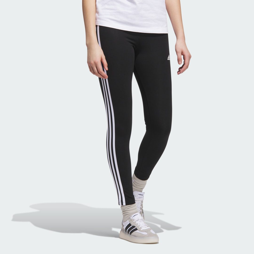 

adidas Mallas Essentials 3 Franjas Tejido Jersey Corte Alto Mujer, Negro/blanco