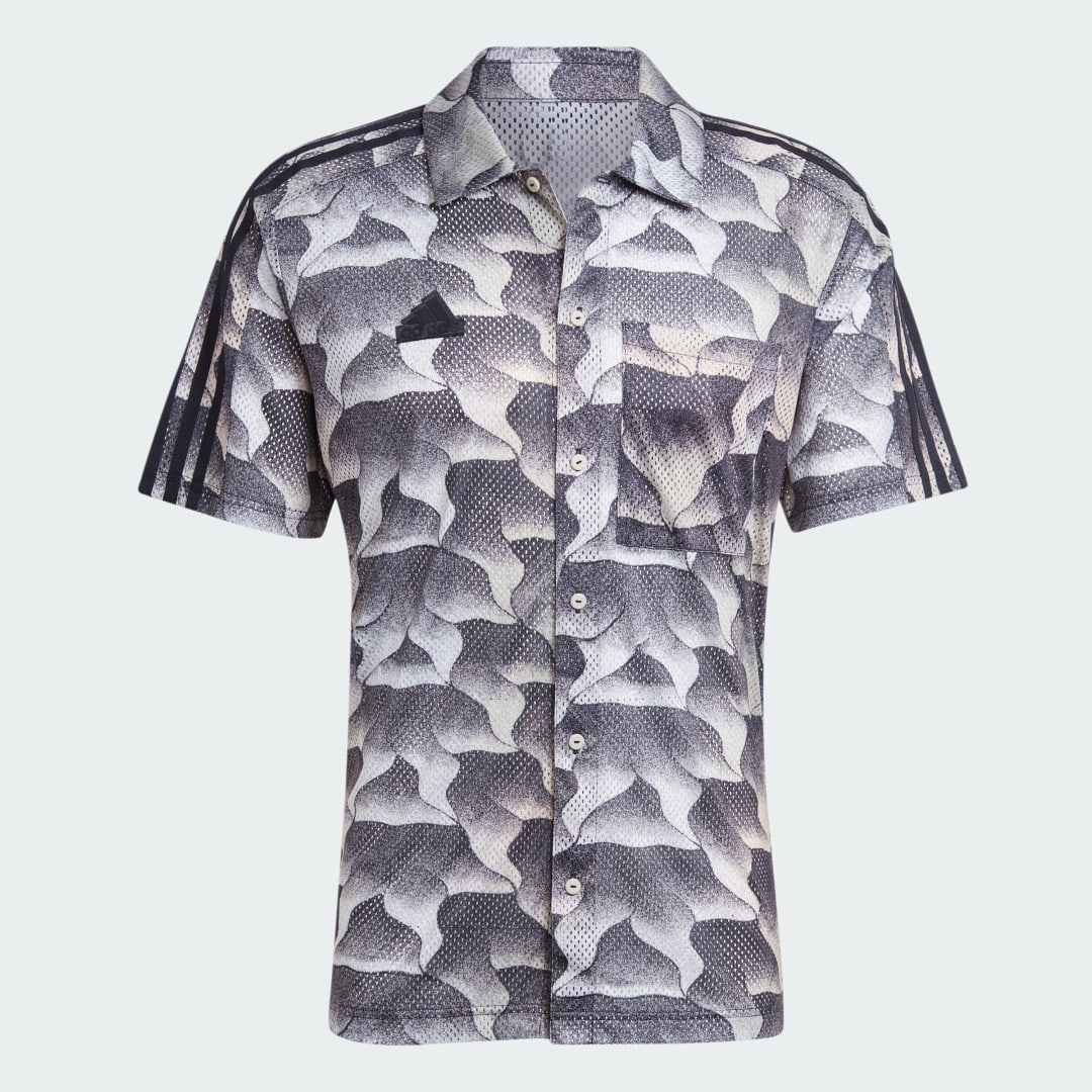 

adidas Playera de Malla Allover Print Resort Hombre, Negro/putty gris