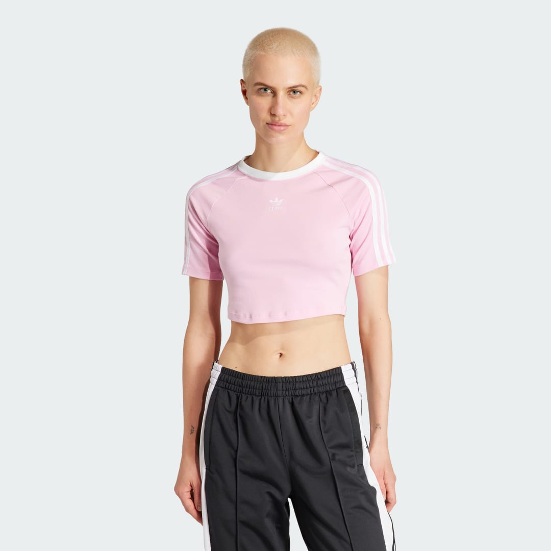 Image of adidas Adicolor 3-Stripes Baby Tee Pink S - Women Lifestyle Shirts