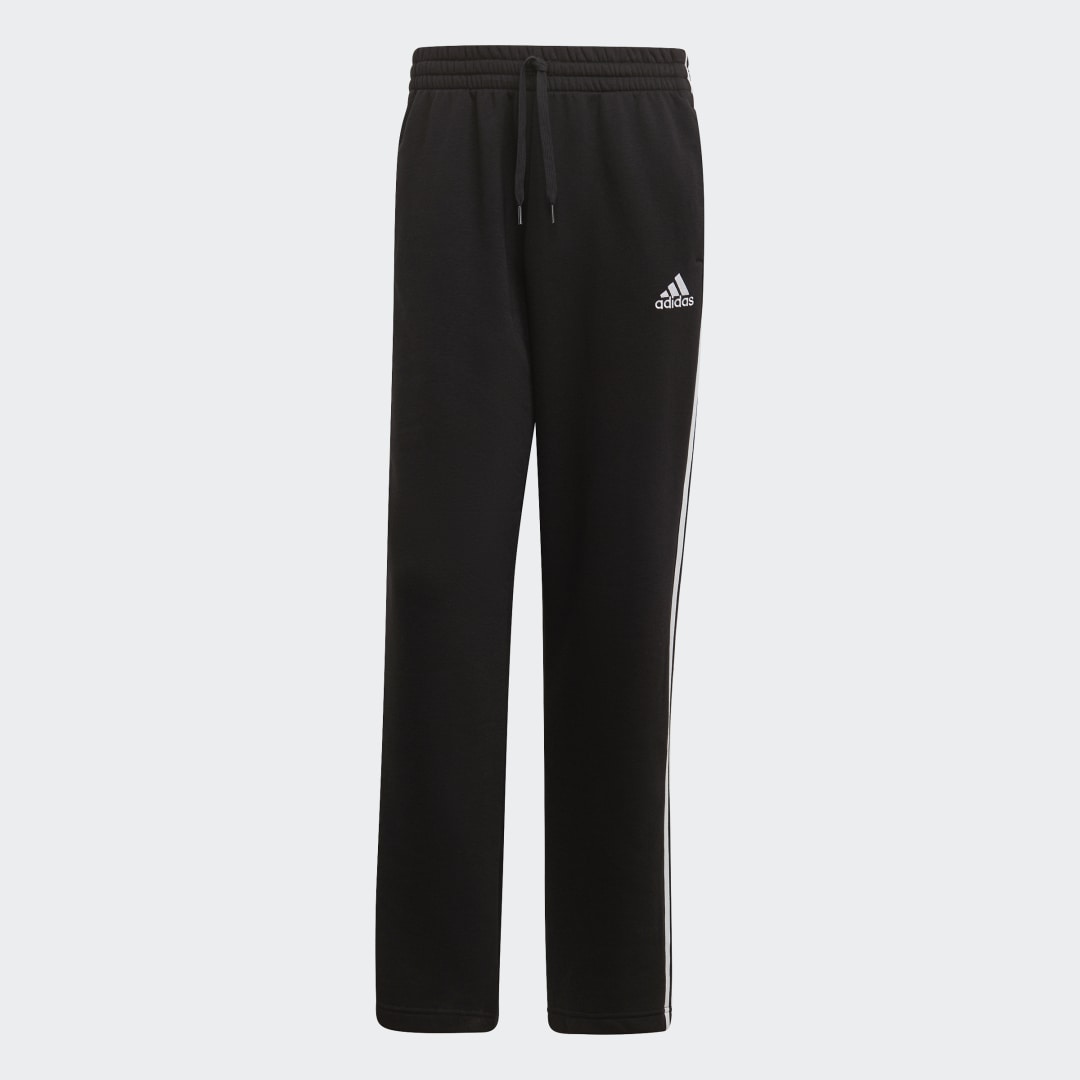 Image of adidas Essentials Fleece Open Hem 3-Stripes Pants Black M - Men Training Pants