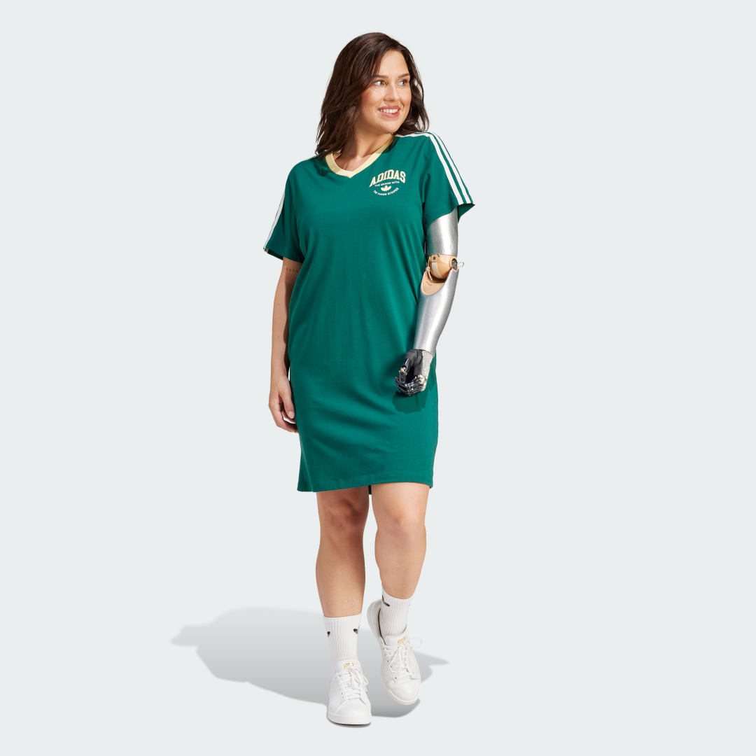 Image of adidas VRCT Graphic Tee Dress Green XS - Women Lifestyle Dresses
