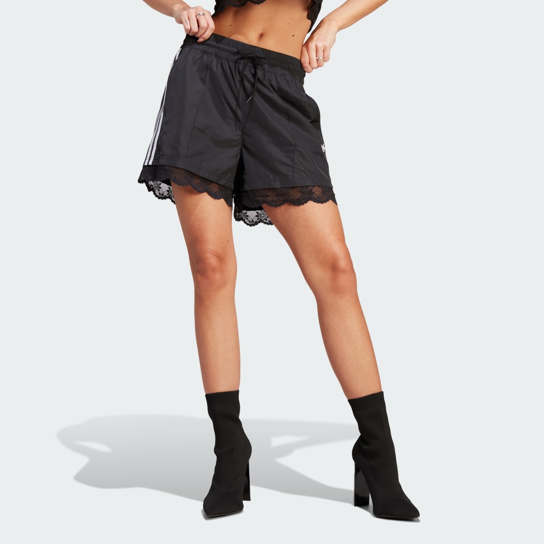 Image of adidas Lace Trim 3-Stripes Shorts Black XS - Women Lifestyle Shorts