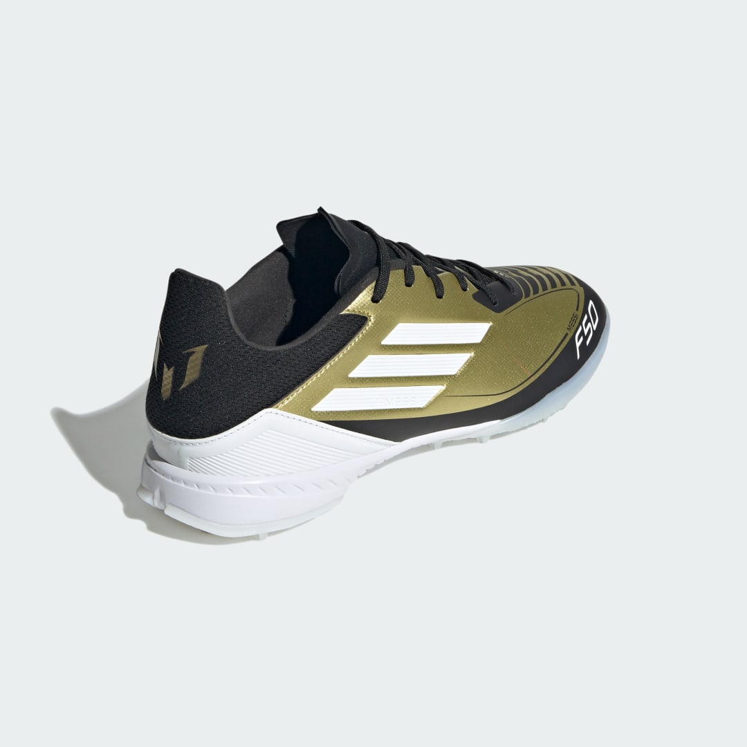 

adidas Calzado de Fútbol F50 League Messi Pasto Sintético Unisex, Oro gris/blanco/negro
