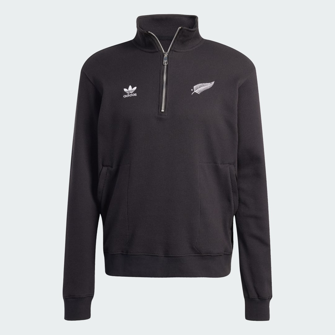 Adidas All Blacks Essentials Waffle Sweatshirt met Halflange Rits