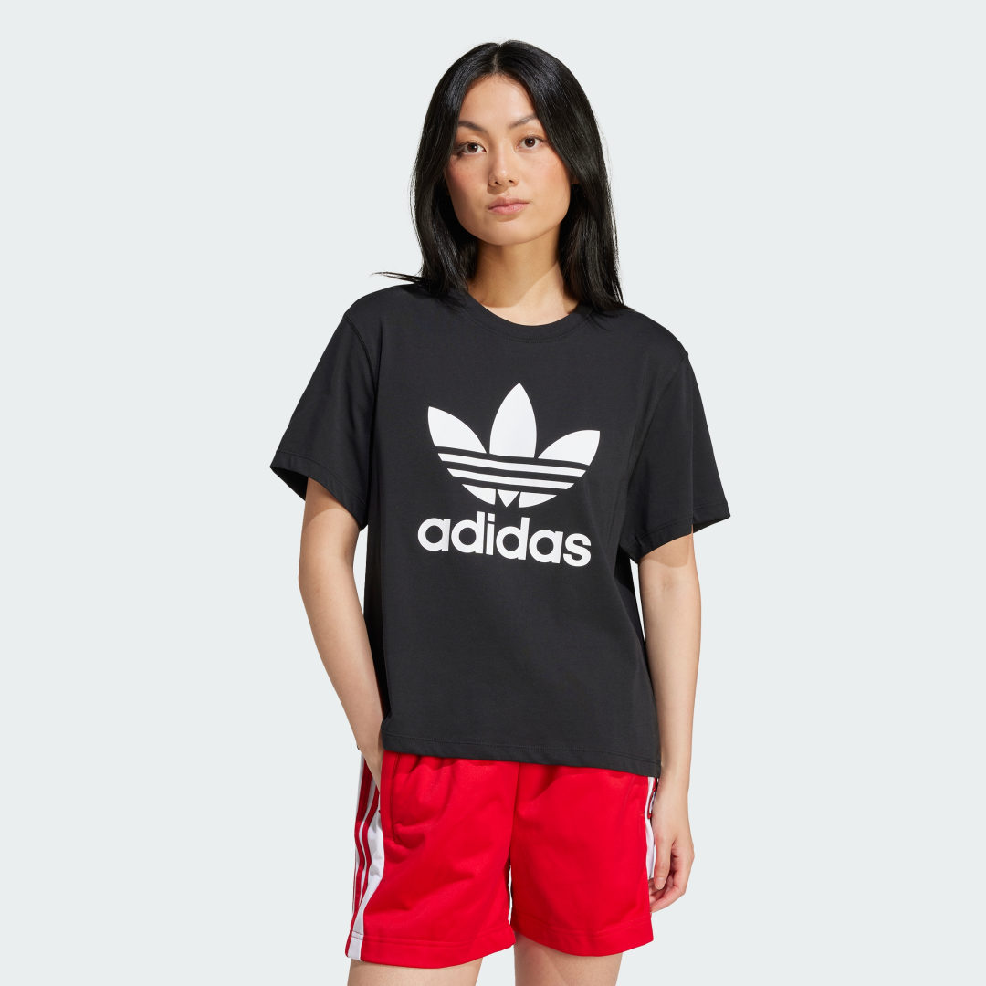 Image of adidas Adicolor Trefoil Boxy Tee Black 2XST - Women Lifestyle Shirts