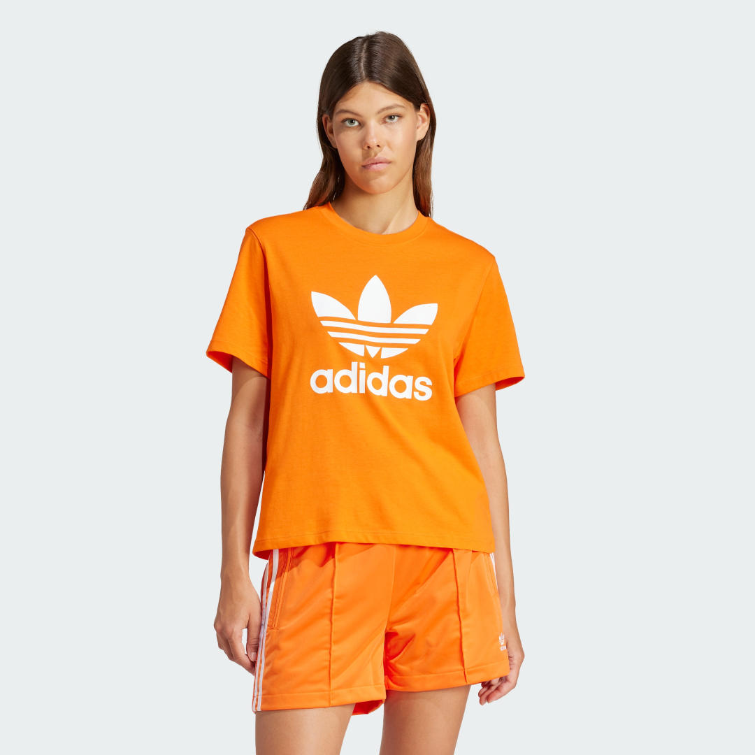 Image of adidas Adicolor Trefoil Boxy Tee Orange L - Women Lifestyle Shirts