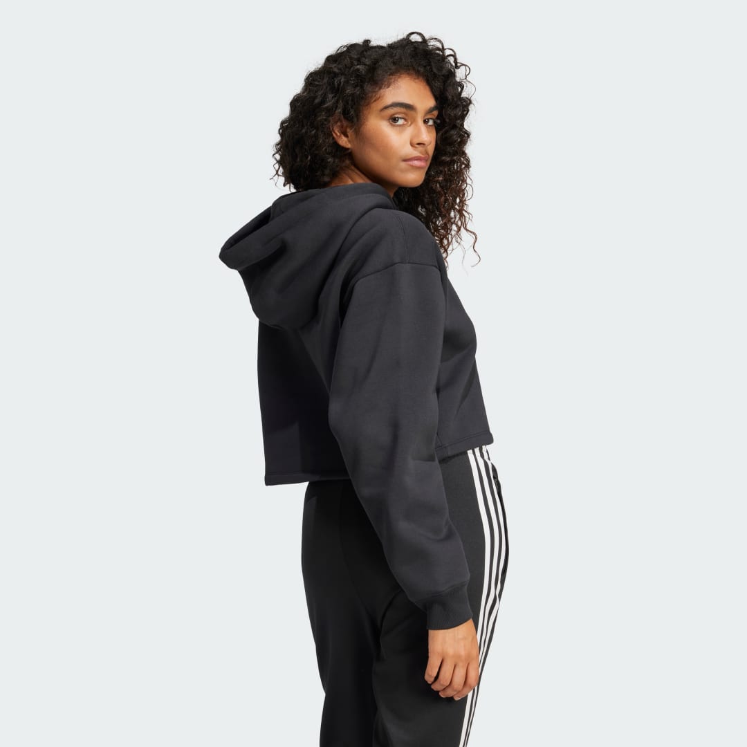 Adidas Rhinestone Trefoil Loose Crop Hoodie