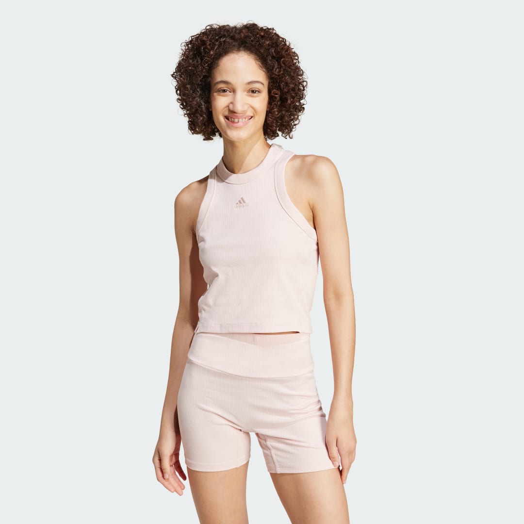 Adidas Lounge Ribbed Crop Tanktop Roze- Dames Roze
