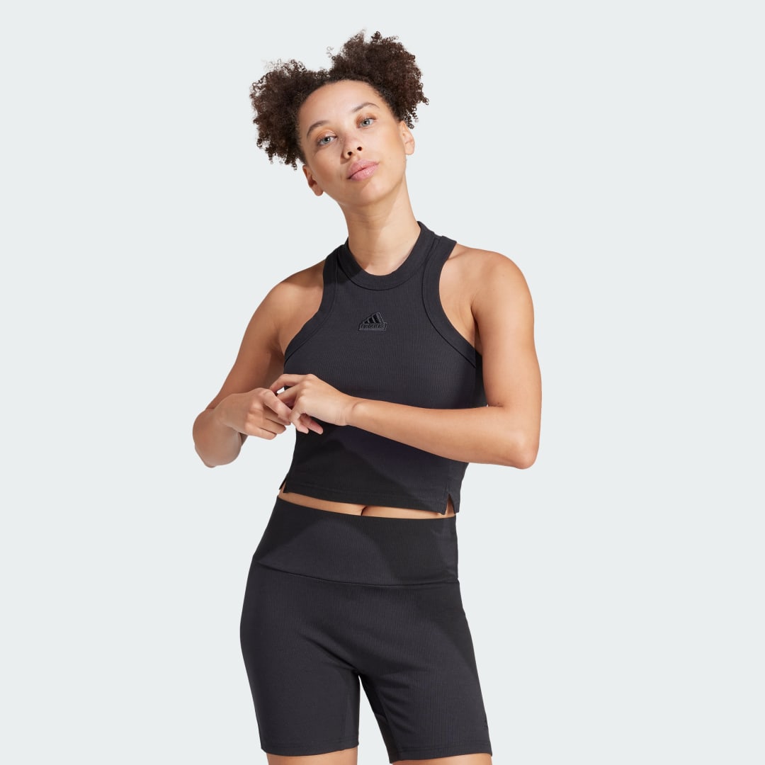 Adidas Lounge Ribbed Crop Tanktop Zwart- Dames Zwart