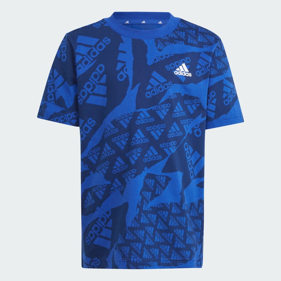 

adidas Playera Essentials Allover Print Niño, Semi lucid azul/dark azul
