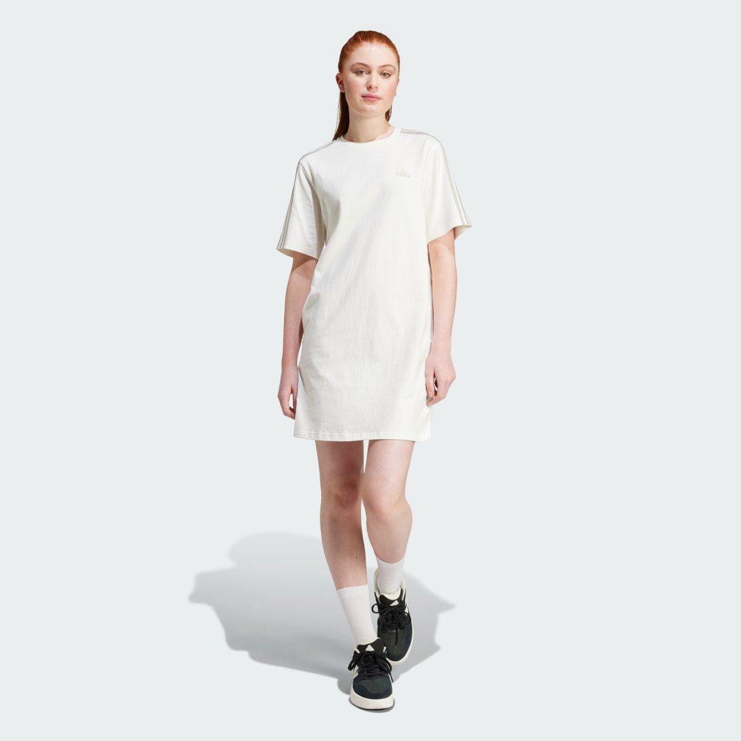 Image of adidas Essentials 3-Stripes Single Jersey Boyfriend Tee Dress White XS - Women Lifestyle Dresses