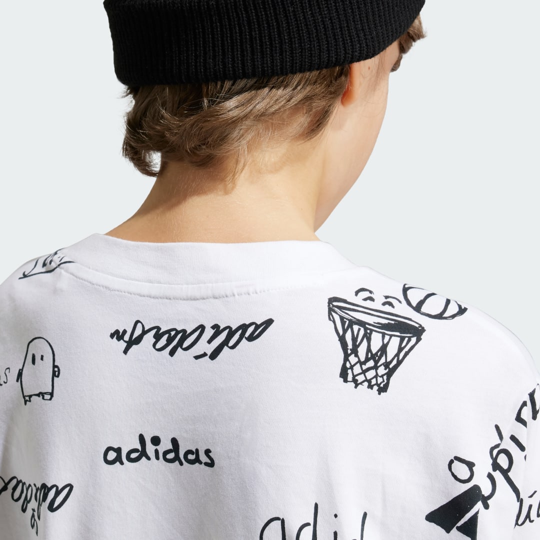 

adidas Playera Larga Brand Love Niños, Blanco/negro