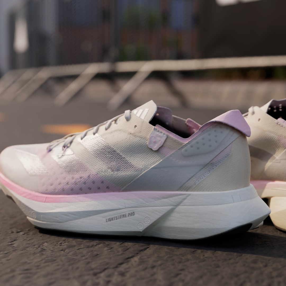 

adidas Tenis Adizero Adios PRO 3 Unisex, Chalk blanco/plata gris/clear rosa