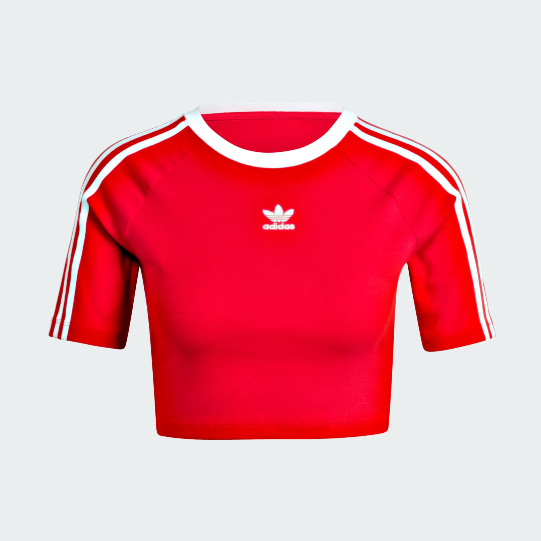 Adidas Originals Rode Crop T shirt met Wit Trifoil Logo Red Dames Kledingwinkel