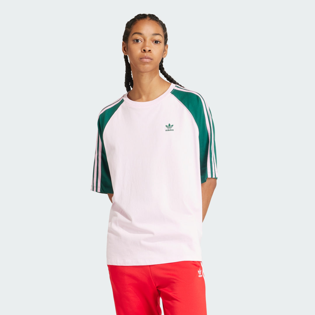 Adidas Originals SST Raglan T-Shirt Clear Pink Collegiate Green- Dames Clear Pink Collegiate Green