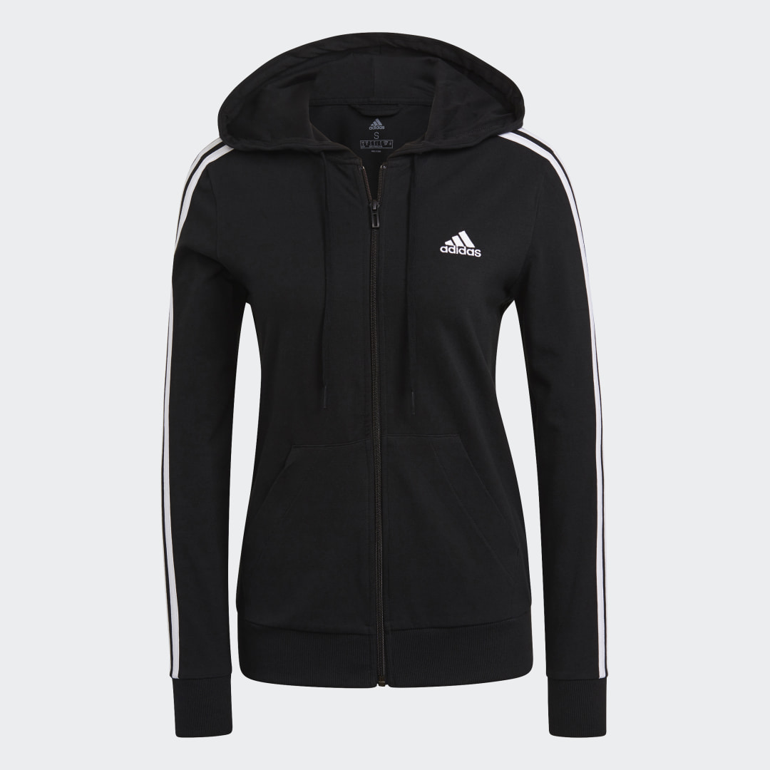 Image of adidas Essentials 3-Stripes Full-Zip Hoodie Black XS - Women Training Sweatshirts & Hoodies