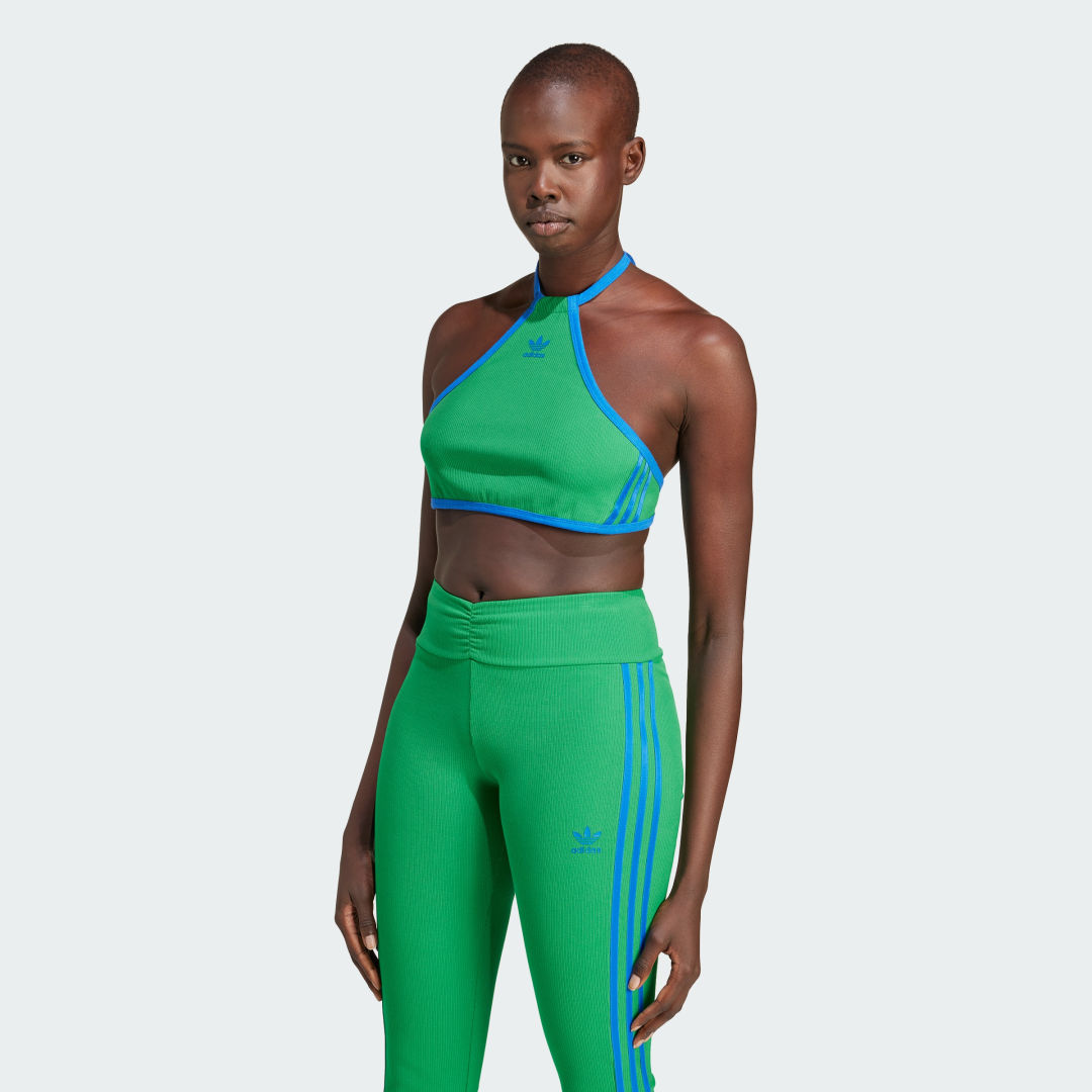 Image of adidas adidas Originals Rib Neck Halter Top Green XS - Women Lifestyle Shirts