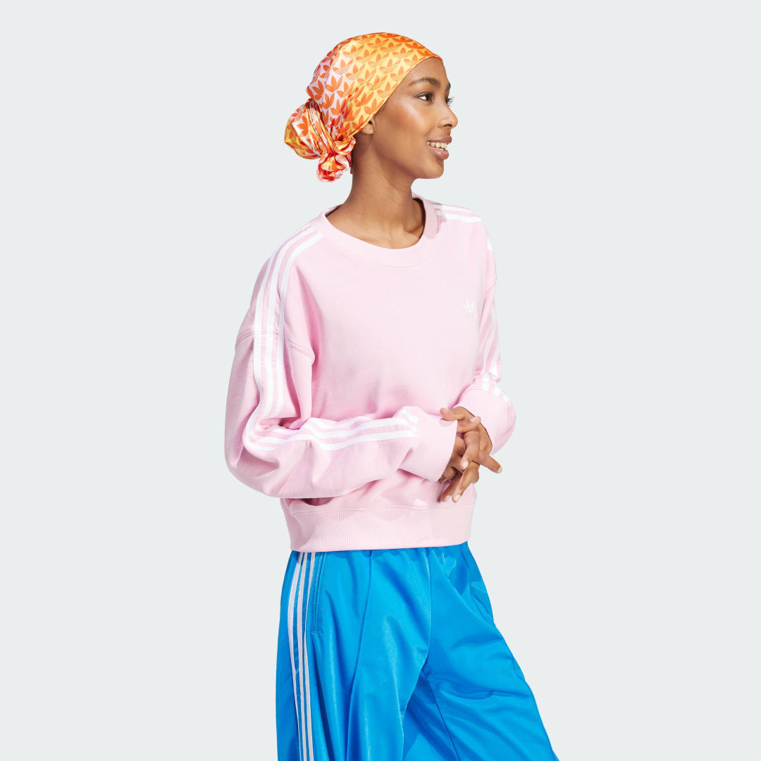 

adidas Buzo 3 Rayas de Cuello Redondo Mujer, Rosa
