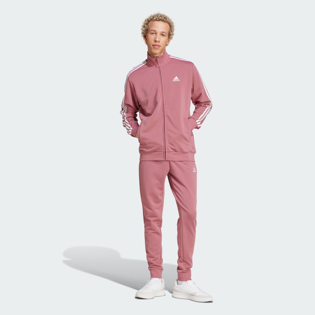 Adidas Basic 3-Stripes French Terry Tracksuit Pink Heren
