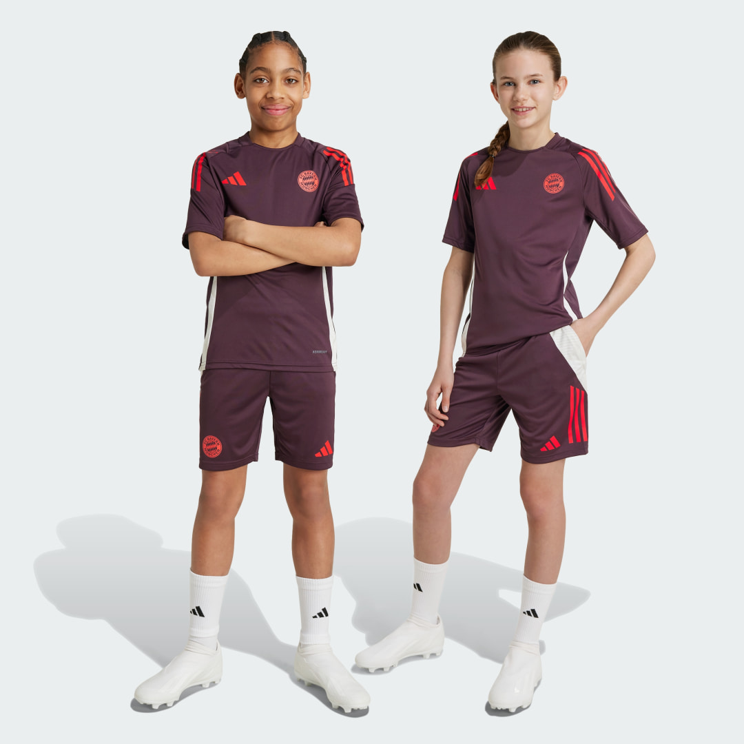 Adidas Perfor ce Junior FC Bayern München voetbalshort training donkerpaars rood wit Sportbroek Polyester 128
