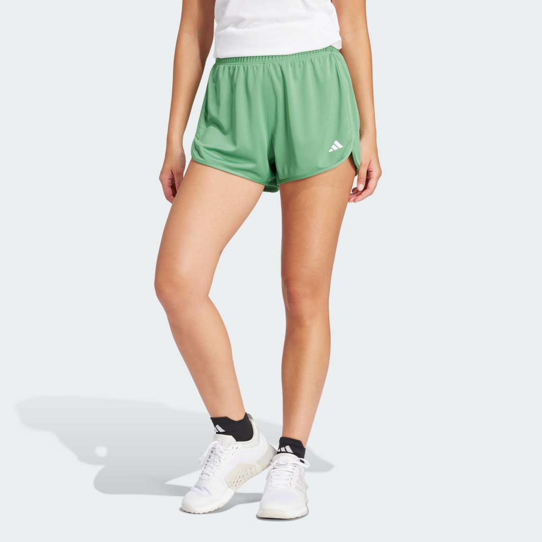 Image of "adidas Pacer Essentials Knit High-Rise Shorts Preloved Green L/G 3"" - Women Training Shorts"