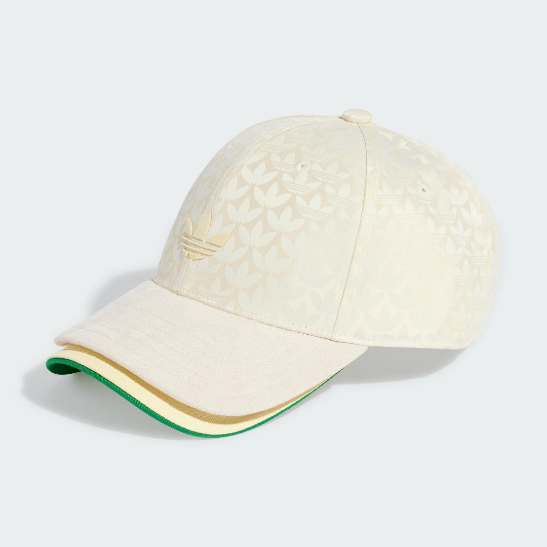 

adidas Gorra de Béisbol Trifolio Monograma Gamuza Jacquard Visera Doble Mujer, Blanco