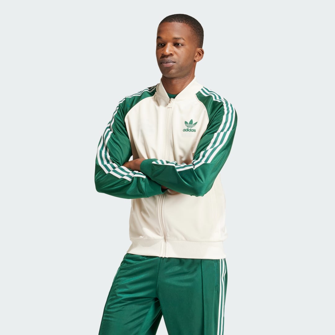 Adidas Originals Iconische witte en groene track top Multicolor Heren