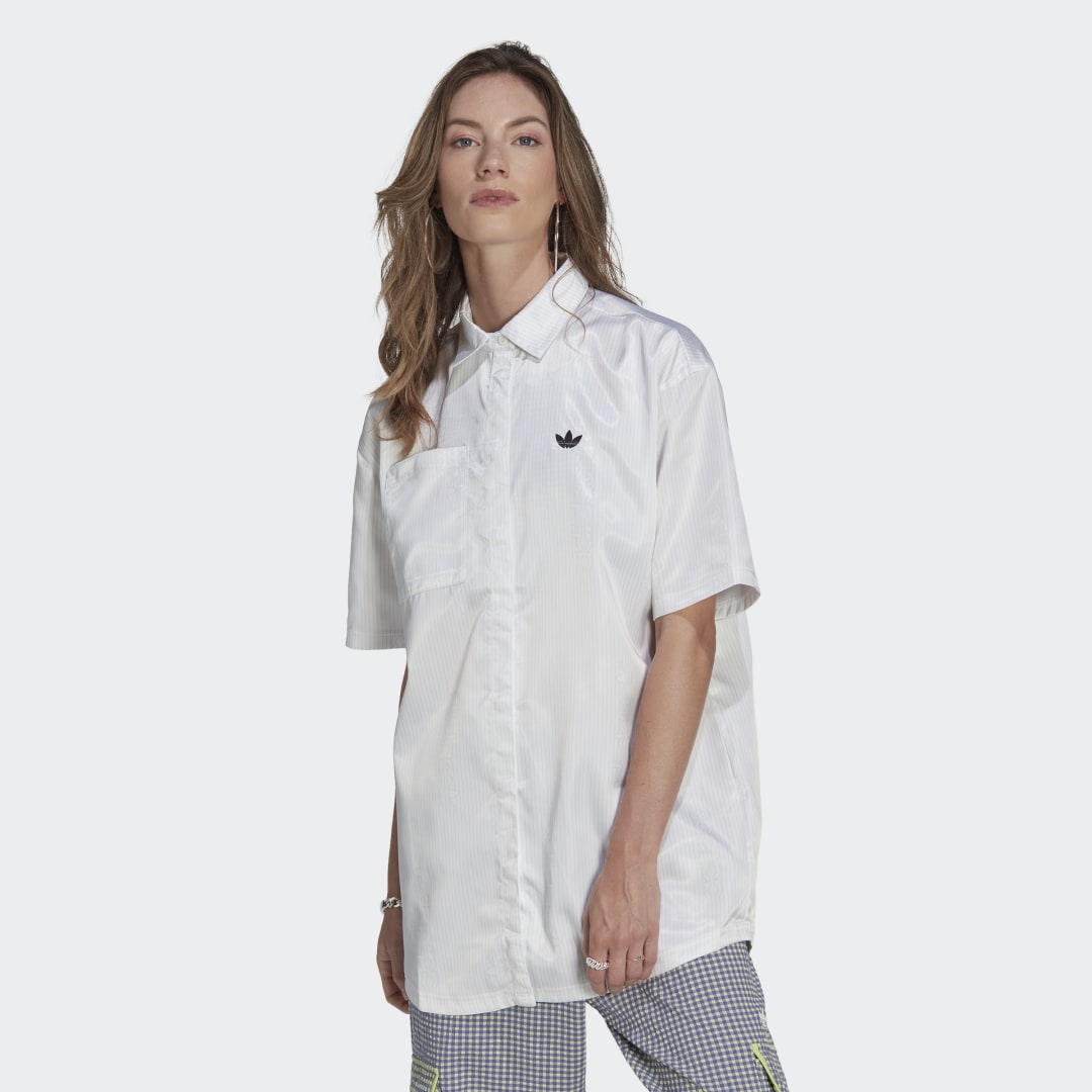 Adidas Satijnen Korte Mouw Shirt Wit Grijs White Dames