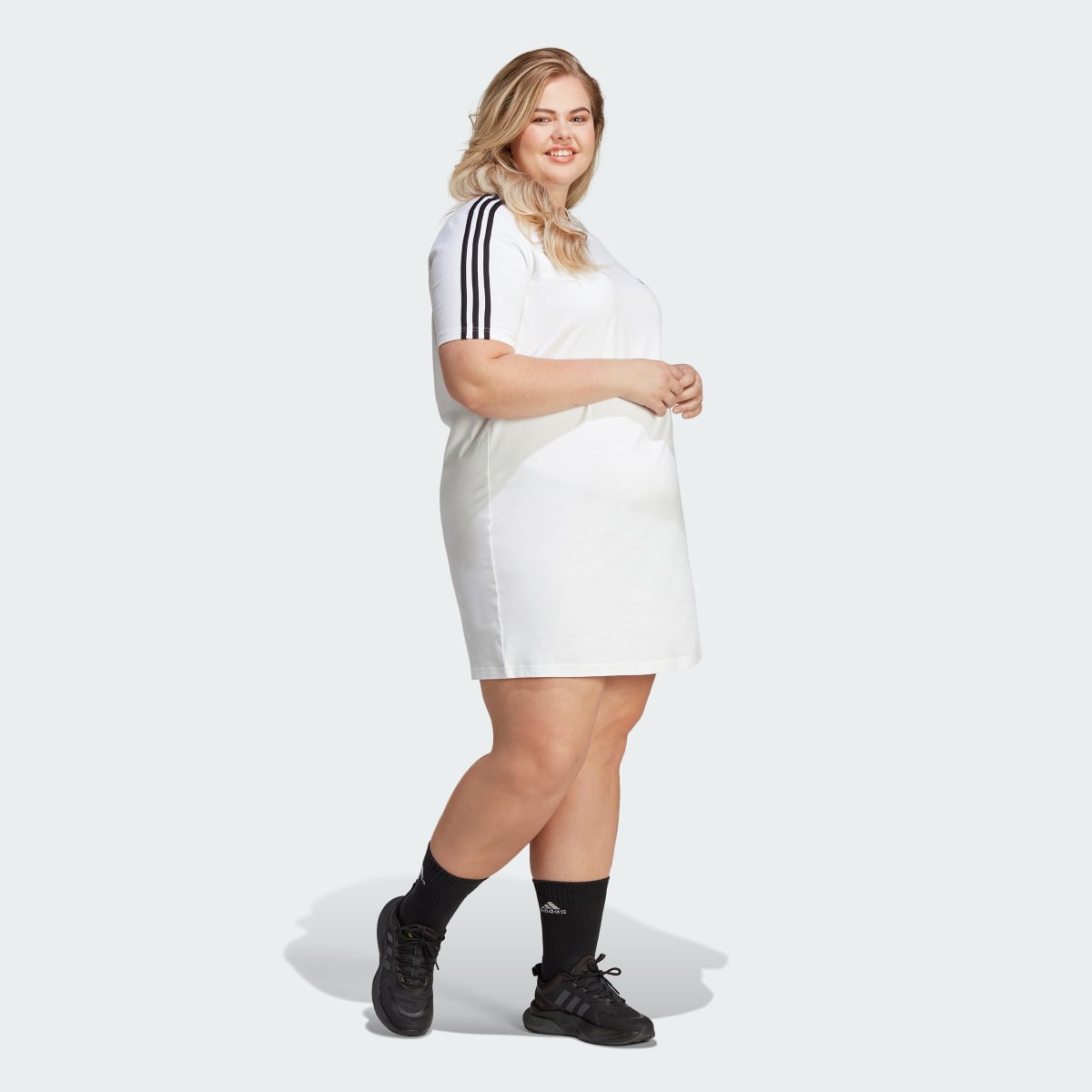 Adidas Essentials 3-Stripes Single Jersey Boyfriend Tee Dress (Plus Size). 4