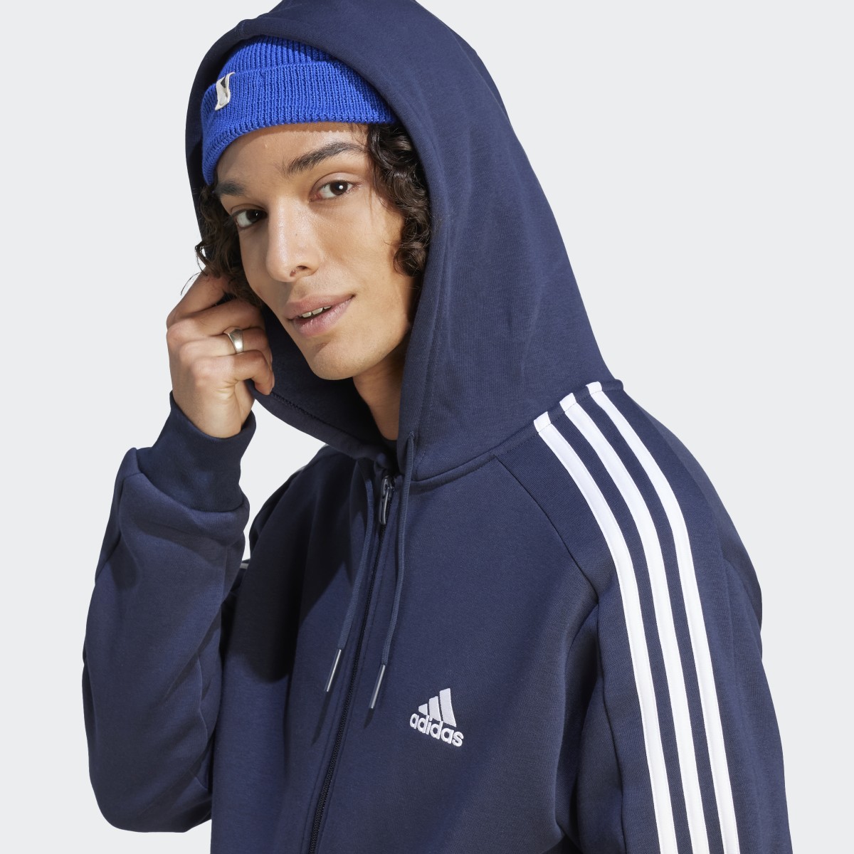 Adidas Essentials Fleece 3-Stripes Full-Zip Kapüşonlu Üst. 6