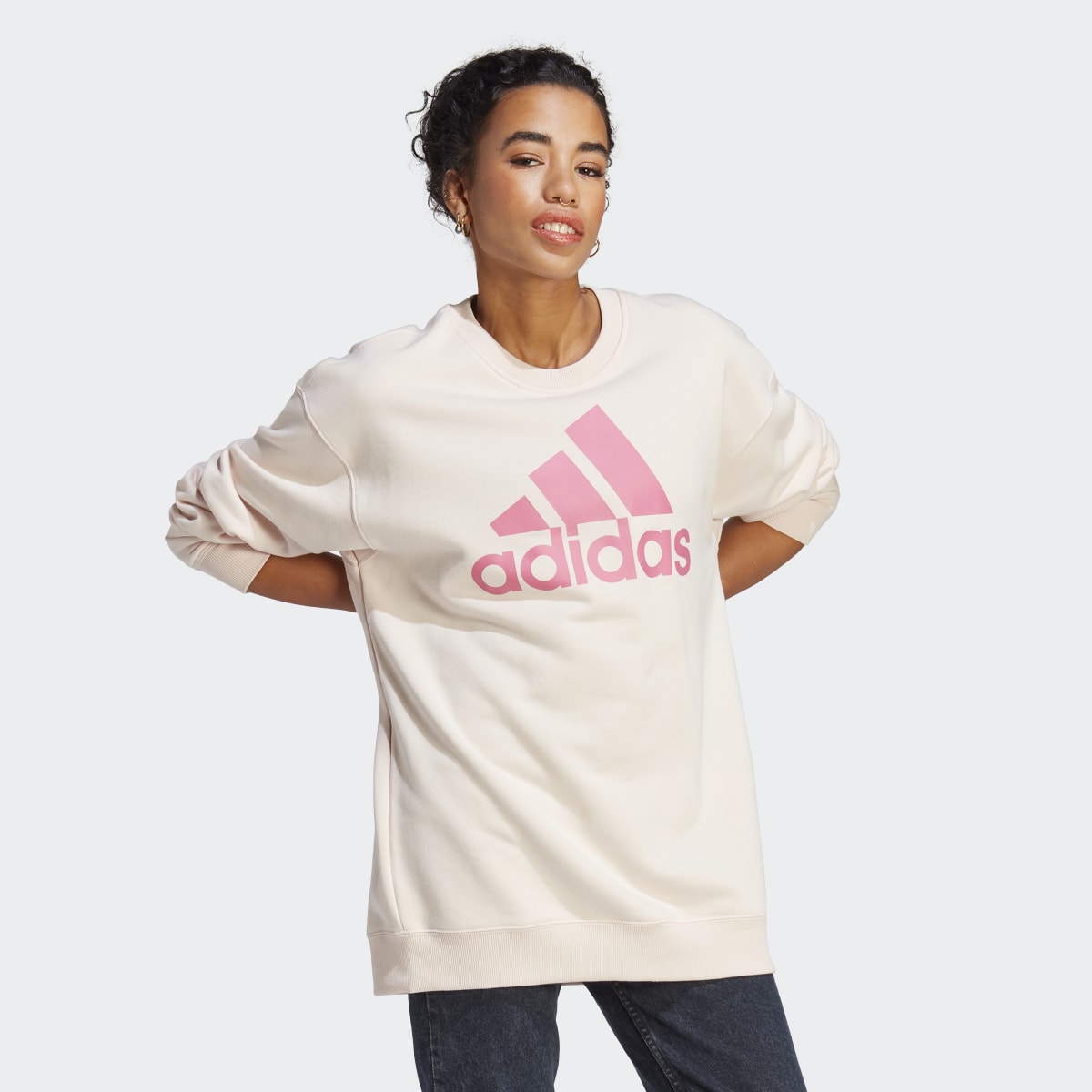 Adidas Sudadera Essentials Logo Extra Grande Tela French Terry Ajuste Holgado. 4