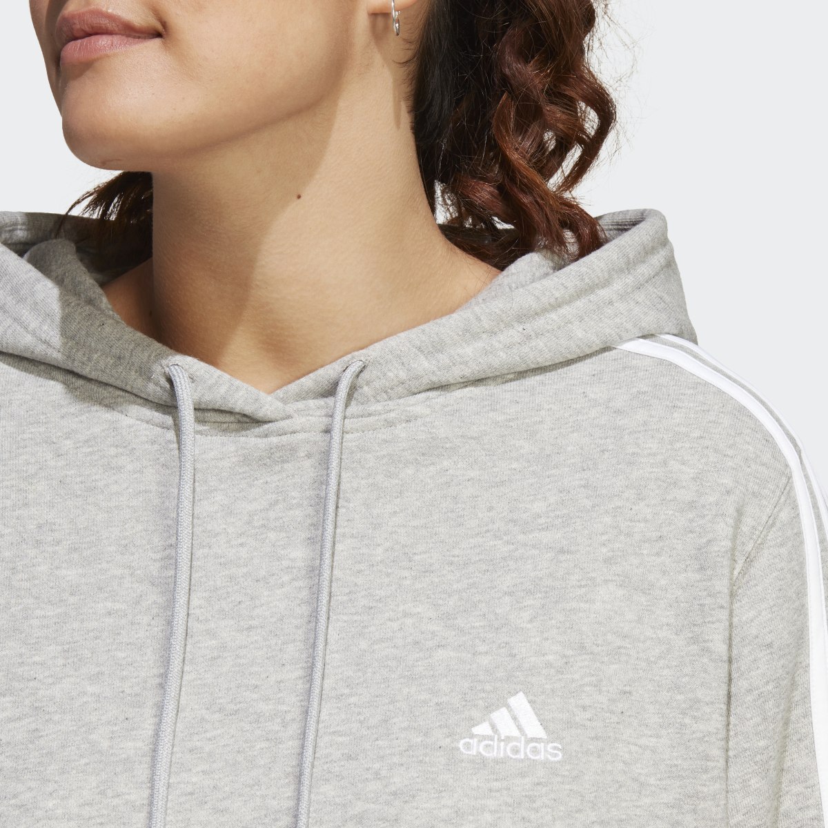 Adidas Camisola Curta com Capuz em Moletão 3-Stripes Essentials (Plus Size). 6