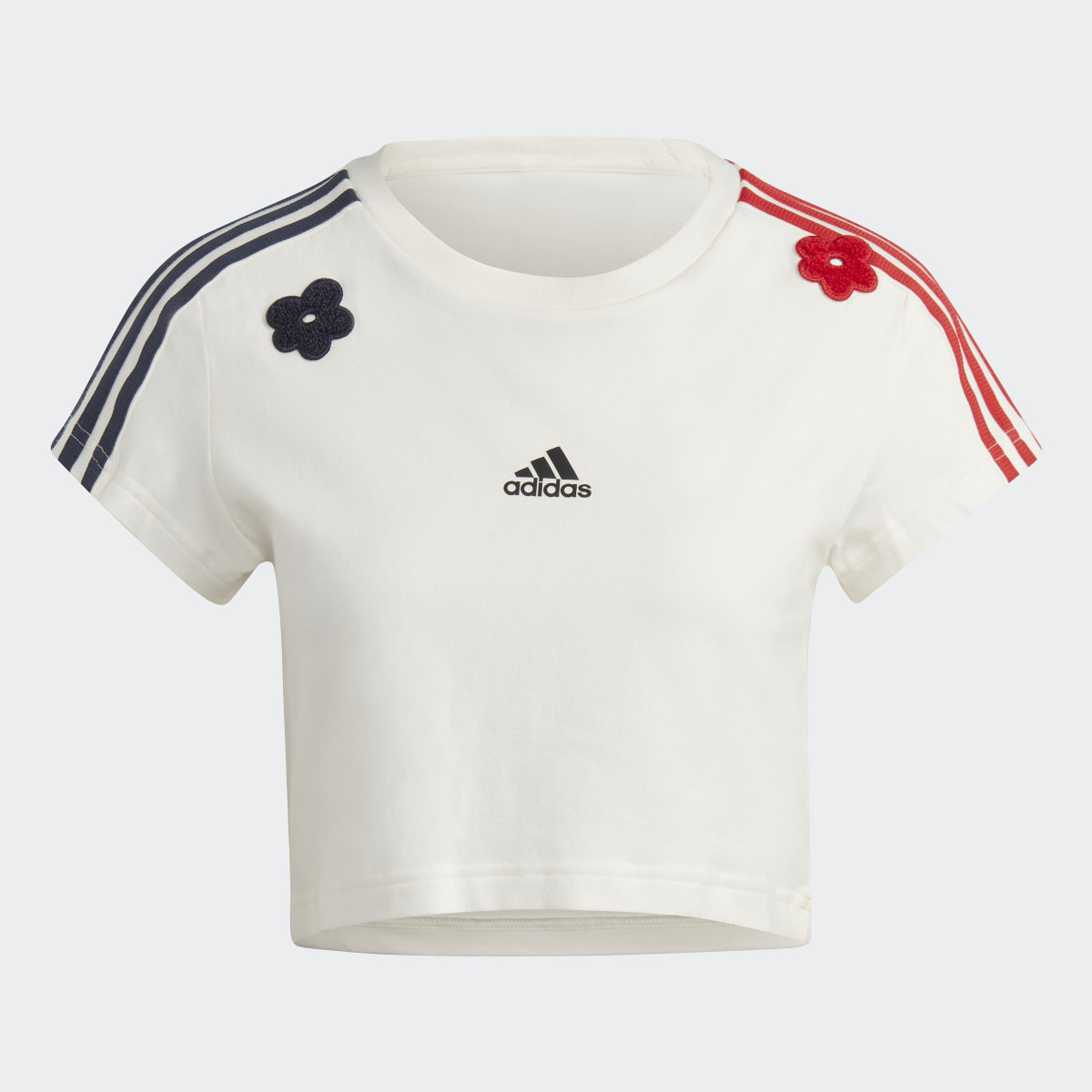 Adidas T-shirt court à 3 bandes avec patchs floraux en chenille. 5