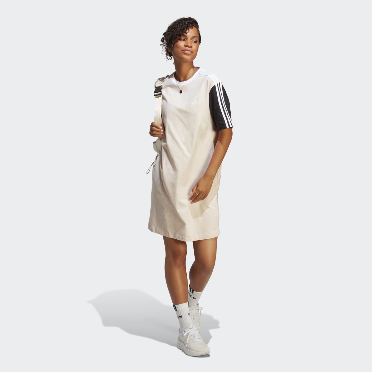 Adidas Essentials 3-Stripes Single Jersey Boyfriend Tee Dress. 4