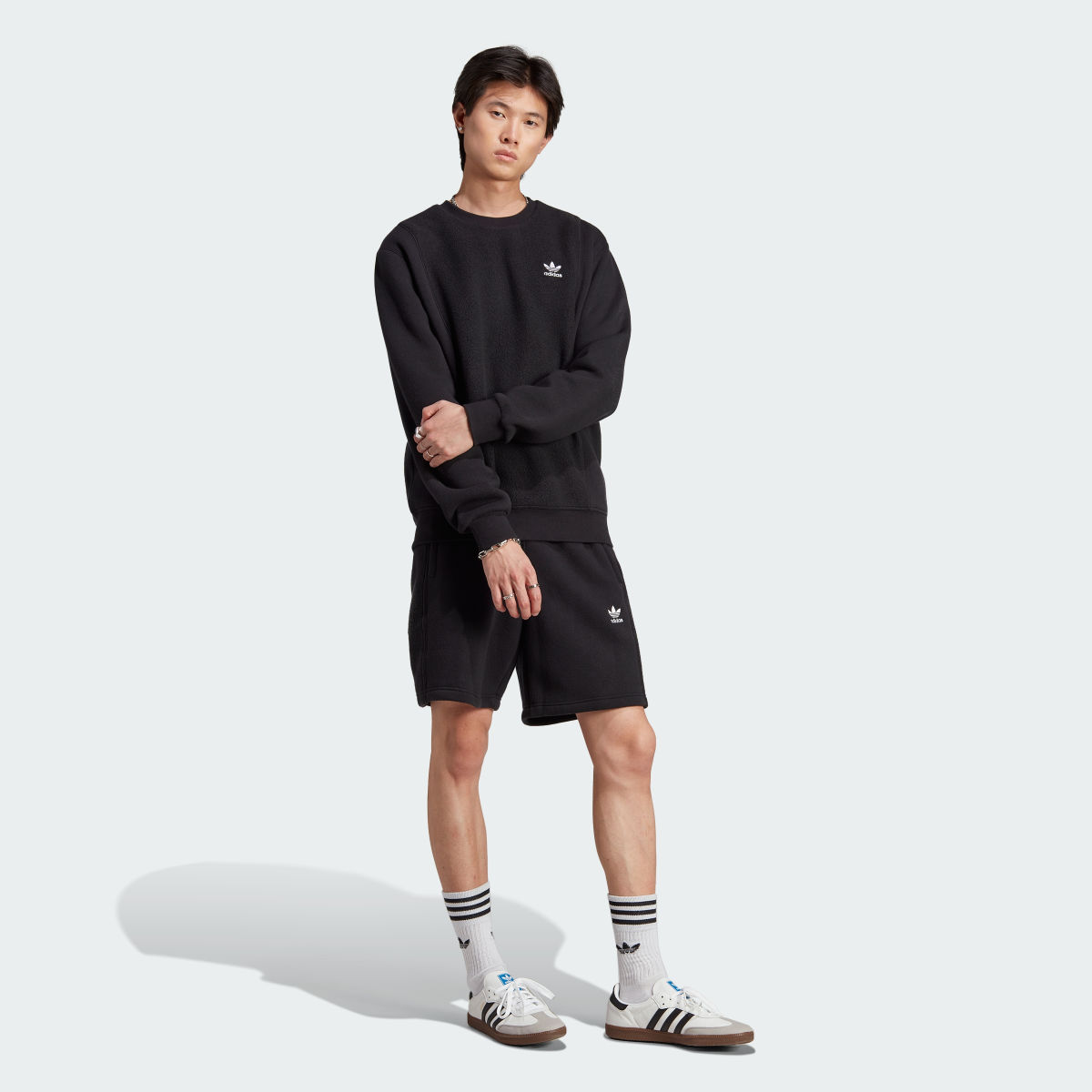 Adidas Essentials+ Trefoil Reverse Material Crew Sweatshirt. 4