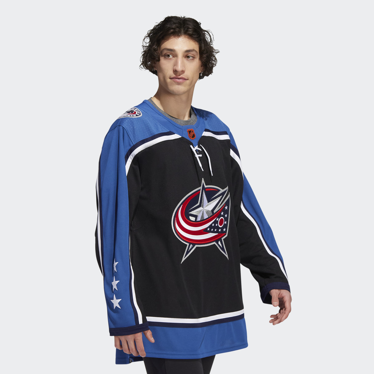 Adidas Blue Jackets Authentic Reverse Retro Wordmark Jersey. 4