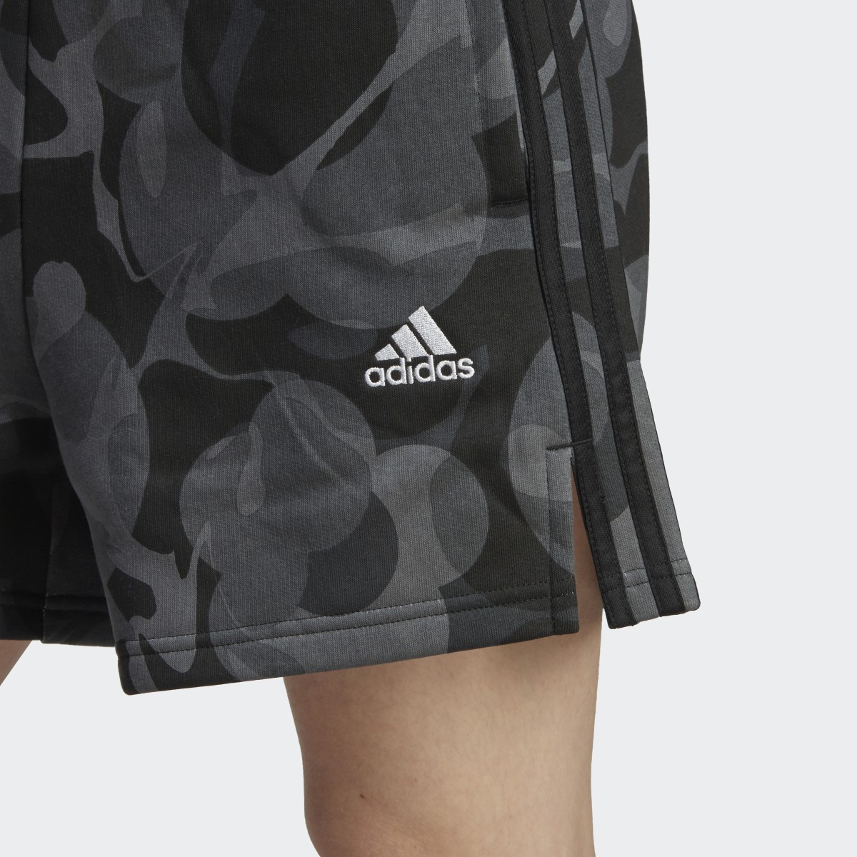 Adidas Floral Graphic 3-Stripes Fleece Shorts. 5