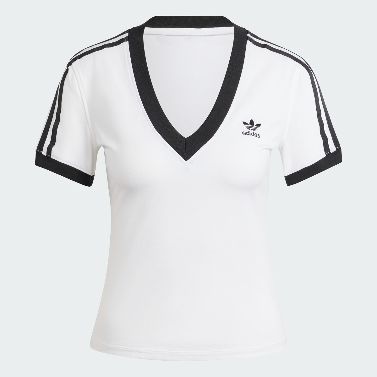 Adidas T-shirt Justa com Gola em V 3-Stripes. 5