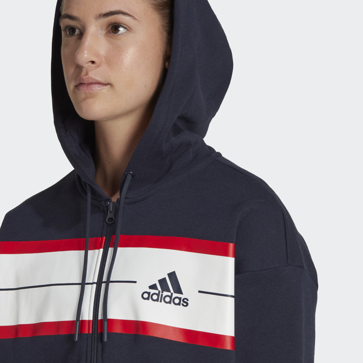 Adidas Chaqueta con capucha Essentials Pinstripe Block Fleece Loose Fit. 7